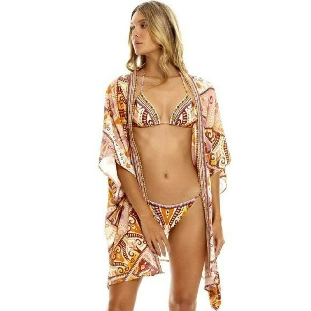 Agua Bendita Cora Leva Tunic Cover Up Multicolor Adjustable Waist One si…